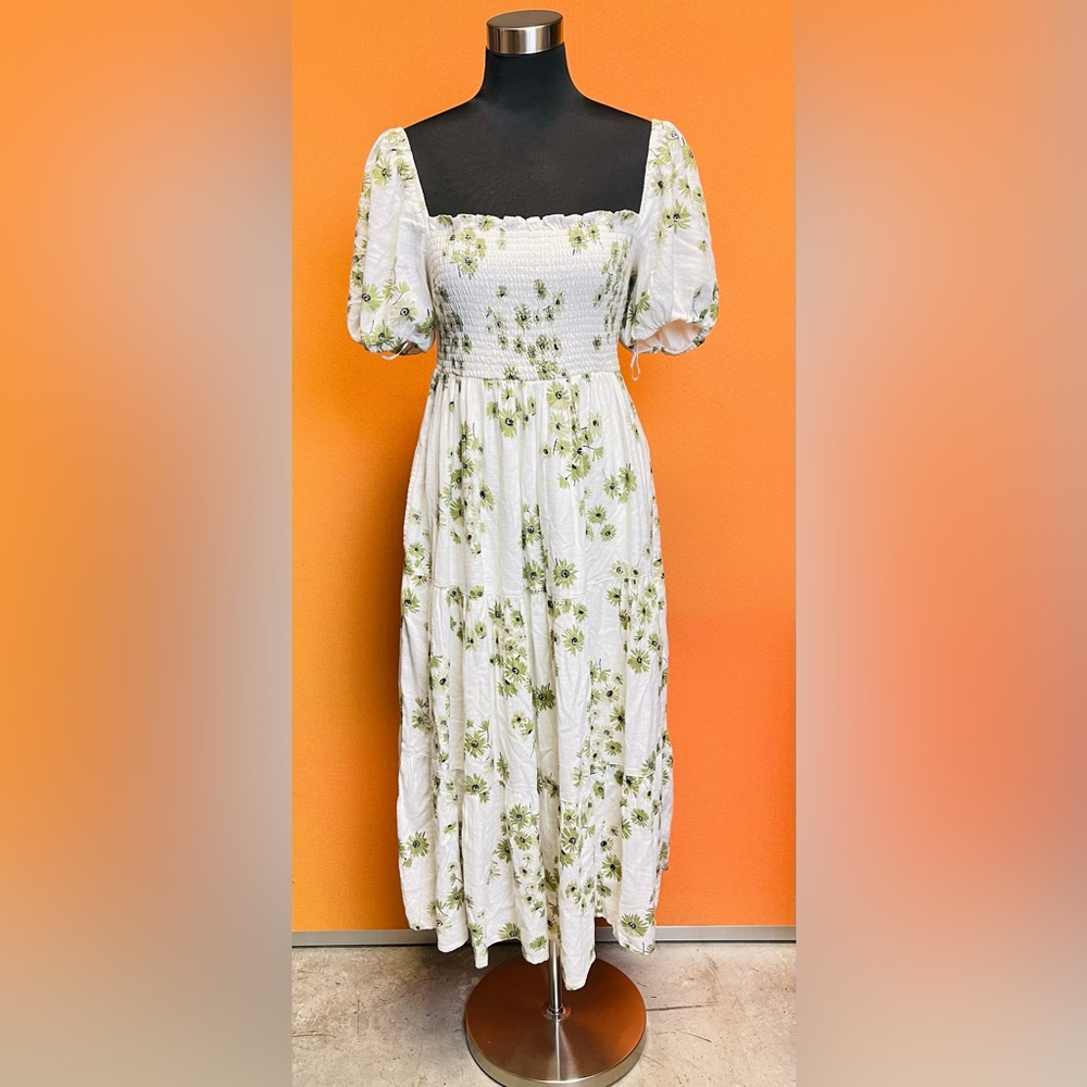 Abercrombie Flowy Linen-Blend Midi Dress Size L